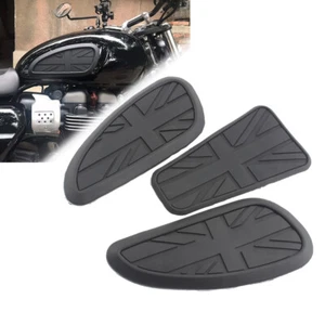 3pcs Black Fuel Gas Tank Knee Pads Protector Union Jack For Triumph Bonneville - Picture 1 of 12