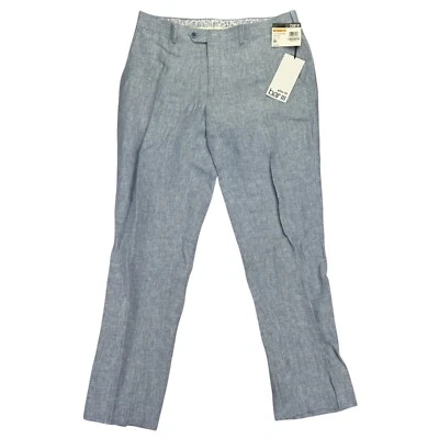 Pantalones de traje Bar III para hombre ajustados 100 % lino azul 33x30 Foto 1 de 4