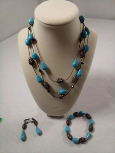 Premier Designs turquoise and sivertone beaded neclace ,bracelet,earings - Picture 1 of 4