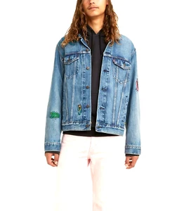 NWT!! Levi's Freehand Trucker Men's Denim Jacket, Embroidered Insects, Size XL - Picture 1 of 24