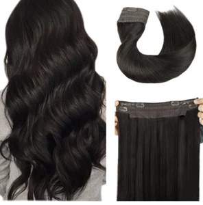 Lashey Halo Hair Extensions, Lashey Wire Real Human Hair Natural Black 16" 95g - Picture 1 of 9