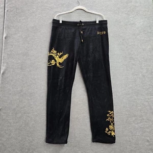 BCBGMAXAZRIA Women Activewear Pants XL Black Sweats Velour Rhinestones Logo - Picture 1 of 14