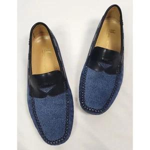Moreschi Men's Sz. 7.5 Navy Blue Micro Chevron Leather Driver Loafers - Picture 1 of 10