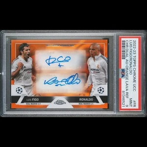 2022-23 Topps Chrome Finest Ronaldo Luis Figo Dual Auto Orange Lava PSA 9 MINT - Picture 1 of 2