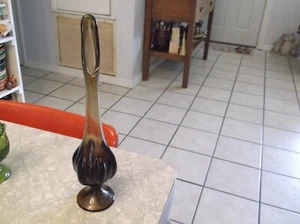 Vintage Viking Six Petal Swung Vase Smokey Brown 11 3/4 In - Picture 1 of 12