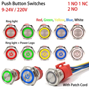 Interruptor de botón pulsador 9V-24V/220V 22 mm acero iluminado LED impermeable ENCENDIDO/APAGADO IP52 - Imagen 1 de 12