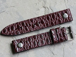 Oxblood Baby Alligator grain leather AVIATOR 20mm open-end watch strap UK Made - Picture 1 of 4