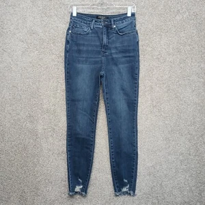Judy Blue Jeans Womens 7/28 Blue Denim Skinny Ripped Raw Hem Stretch Mom Jean - Picture 1 of 11