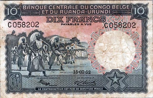 Belgian Congo 10 Francs 1952 Pick # 14E - Picture 1 of 3