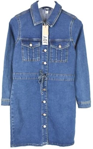 JDY Sanna Life L/S Waist Mix Dnm Dress Women's MEDIUM Button Up Belted - Picture 1 of 9