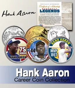 Baseball Legend HANK AARON US Statehood Quarter Colorized 3-Coin Set *Licensed* - Picture 1 of 1