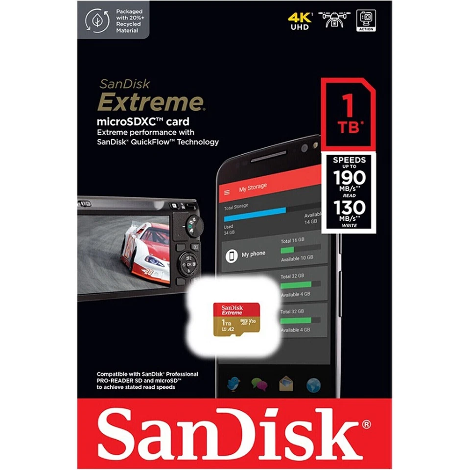 SanDisk 1TB Extreme Memory 1 TB Micro SD SDXC MicroSD Class 10 190MB/s US Seller - Image 1 of 2