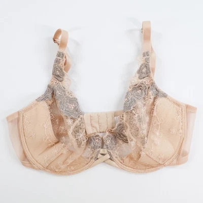 Sutiã Wacoal Intimate Lift tamanho 34D renda transparente com aro bege sem forro 65172 em excelente estado usado - Imagem 1 de 4