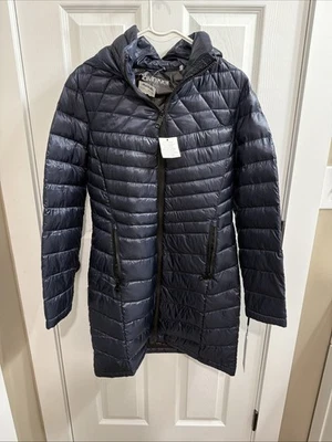 CALVIN KLEIN Women's Packable Hooded Down Puffer Coat Shiny Navy Blue Size S - Image 1 of 4