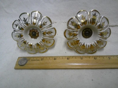 2 Large bisque vintage drawer pulls knobs 3 & 1/2 " white & gold romantic 1966 - Image 1 of 4