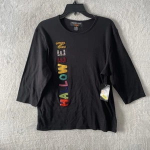 Hampshire Studio Womans Blouse Top Halloween Black XL Cotton Round Neck 3/4 - Picture 1 of 8