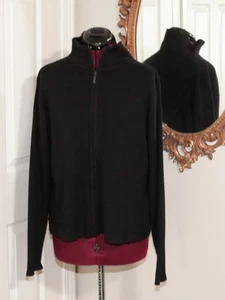 Eddie Bauer Black Ribbed Wool Knit Zip Cardigan Sweater Women's Sz L - Picture 1 of 7