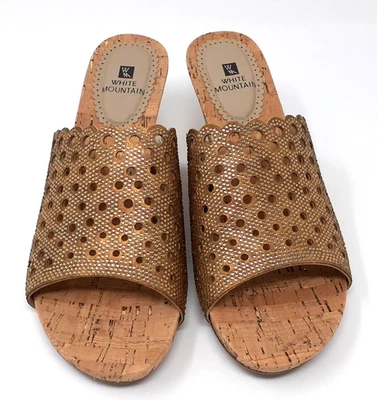 White Mountain Gold Comfort Cork Wedge Slide Shimmer Womens Shoe 8.5 - Image 1 of 4