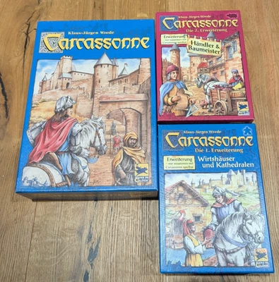 Carcassonne Grundspiel + 2 Erweiterungen Händler + Wirtshäuser (altes Layout) - Bild 1 von 3