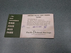 Boleto de autobús Pacific First Federal Savings gratis 1964 - Imagen 1 de 5