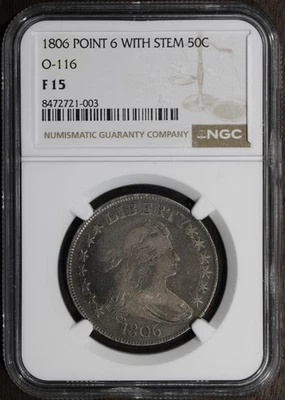 1806 (F15) Draped Bust Half Dollar 50C NGC - Point 6 With Stem O-116 - Image 1 of 4