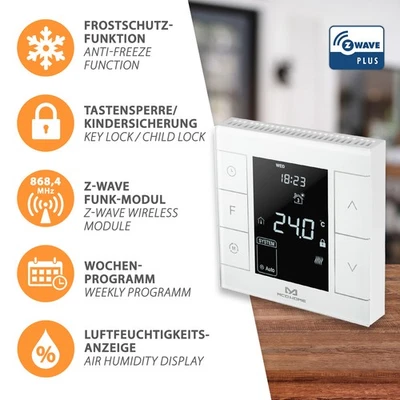 MCO Home Z-Wave Raumthermostat Heizungsregler Fußbodenheizung Infrarot-Heizung  - Bild 1 von 4