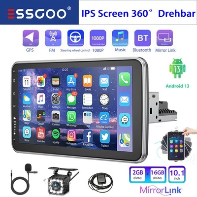 360° Drehbarer IPS Bildschirm GPS NAV FM EQ BT 2+16G Autoradio 10,1" mit Kamera - Bild 1 von 4