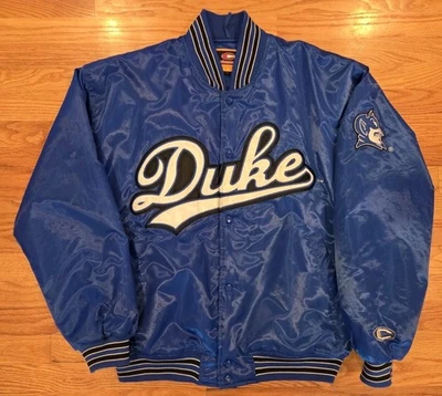 Duke University Blue Devils Colosseum Satin Jacket L Used w/ Hole NCAA 90's - Image 1 of 4