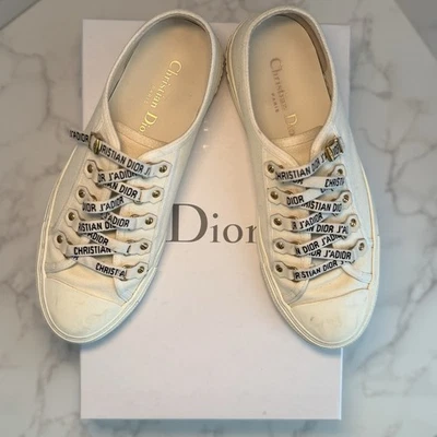 Authentic Christian Dior WALK’N’DIOR Low-Top Sneaker in White Canvas - Size 38 - Image 1 of 4