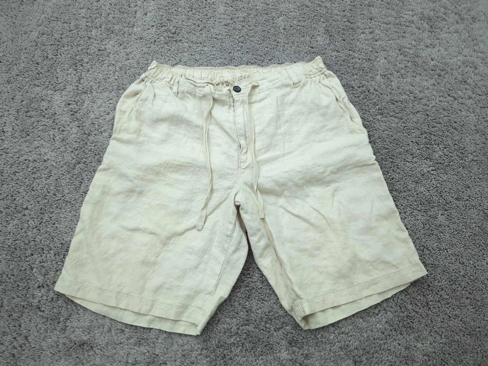 Tasso Elba Island Shorts Mens Large Ivory Inseam: 10" Summer 100% Linen - Image 1 of 4