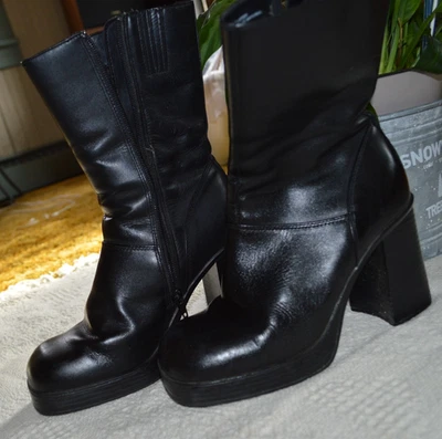 Steve Madden Enzo Black Ankle Boots 8 M Shoes Chunky Platform Y2K Retro leather - Image 1 of 4