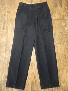 Vintage Navy Wool Pinstripe Trouser Pants Mens 30x31 Pleated And Cuffed - Picture 1 of 2