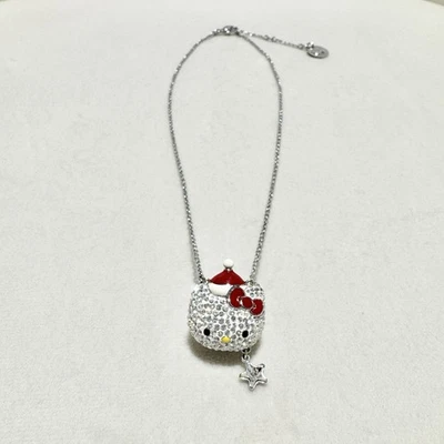 Swarovski × Sanrio Santa Weihnachten Hello Kitty Halskette Anhänger 3D Silber Neu ohne Etikett - Bild 1 von 4