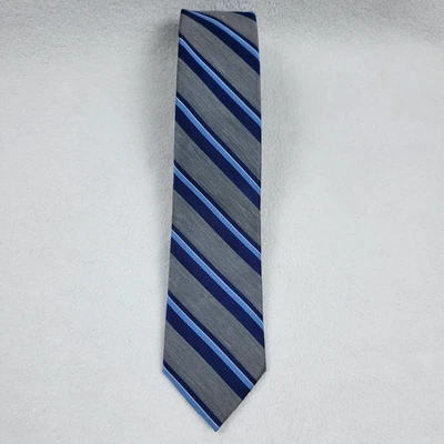 Галстук-бар мужской галстук серый синий в полоску льняная шелковая смесь классический опрятный - Изображение 1 из 4