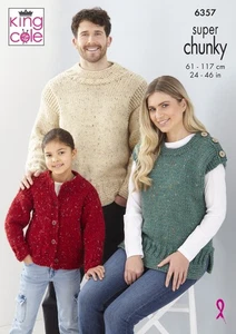 Cárdigan y Top Suéter Familiar King Cole 6357 Patrón Tejido Adultos Niños - Imagen 1 de 3
