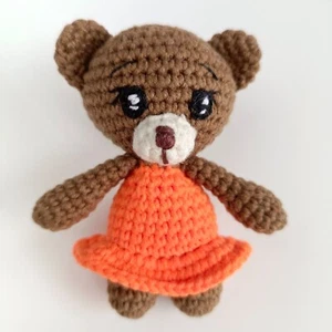 CROCHET BEAR IN DRESS. HANDMADE SOFT TOY. STUFFED BEAR. AMIGURUMI BEAR. - Picture 1 of 3