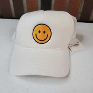 New Altar'd State Hat Snap Back Smiley Face Embroidered Adjustable White Cap - Picture 1 of 4