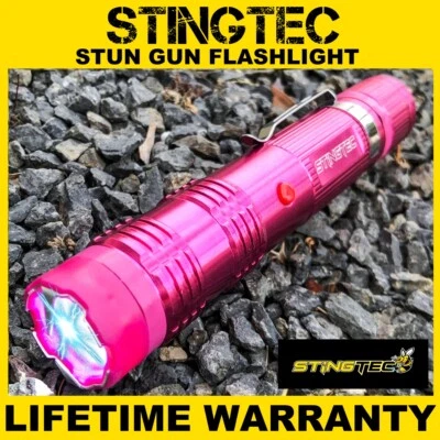 Maximum Power Stingtec Self Defense Stun Gun Rechargeable LED Flashlight w Pink