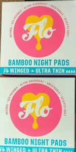 2 Boxes - Flo Megapack of Organic Bamboo Day Ultra Absorbent Pads w/ Wings 