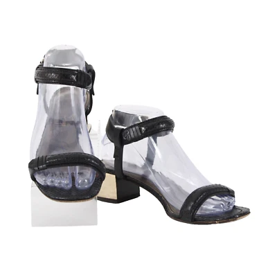 Tacones Lanvin Talla 39.5 Negro Reptil Dorado Tirantes Hebilla Cuero 1.75" Foto 1 de 4