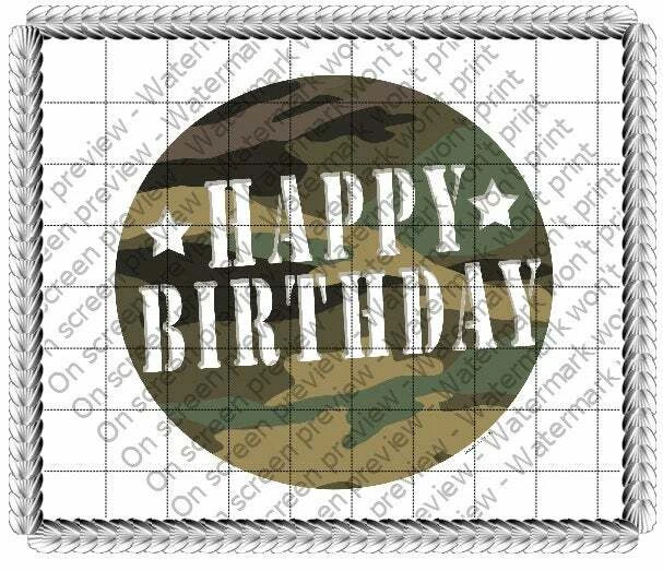 Camuflaje Militar Feliz Cumpleaños ~ Comestible 2D Fondant Pastel Cupcake Topper ~ D441 * Foto 1 de 1