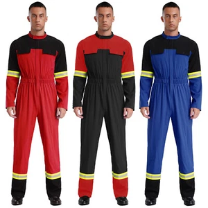 Mens Cosplay Clubwear Costumes Overalls Fireman Front Zipper Safety Supervisor - Picture 1 of 45