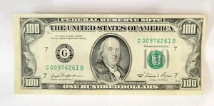 1981 One Hundred Dollar Bill $100, Federal Reserve Note, Serial # G00976261B - Picture 1 of 2
