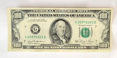 1981 One Hundred Dollar Bill $100, Federal Reserve Note, Serial # G00976261B - Image 1 of 2