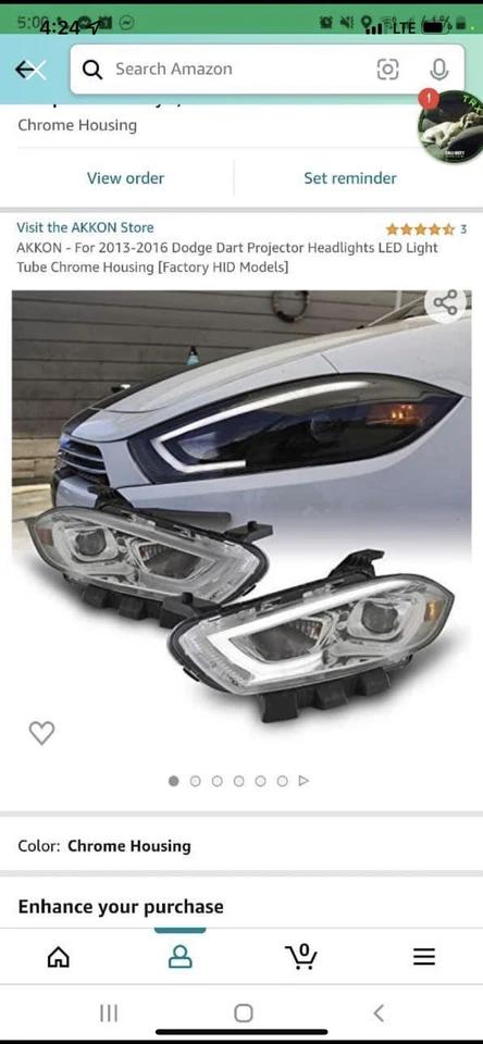 For 13-16 Dodge Dart [XENON] Neon Tube Chrome Headlight Housing Lamp Replacement - Image 1 of 1