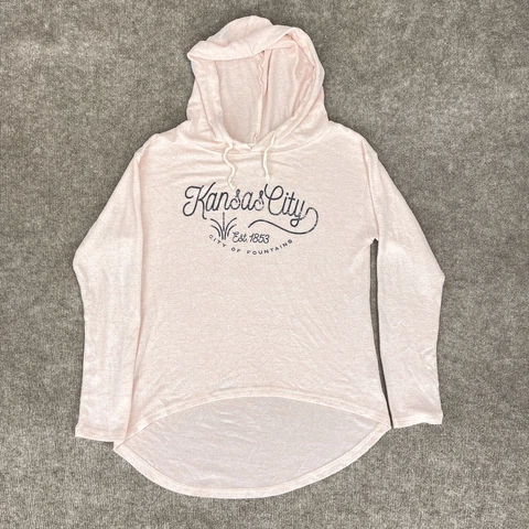 Kansas City Of Fountains KC Womens S Hood Long Sleeve Shirt Top Pale Pink SOFT! Cover