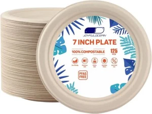 Paper Plates, 125 Count Compostable Paper Plates, 7 Inch Heavy-Duty 100% Bagasse - Picture 1 of 5