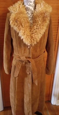 Vintage Berman's Suede Full Length Coat Faux Fur Lined Women's Small Heavy - Image 1 of 4