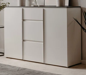 Sideboard Anrichte in weiß Glanz und Matera grau Kommode 133 x 92 cm Briec - Bild 1 von 11