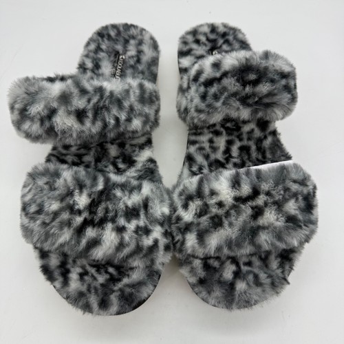 Sandali ciabatte Koolaburra Ugg donna pelliccia sintetica taglia 10 grigio nero slip on nuovi senza scatola